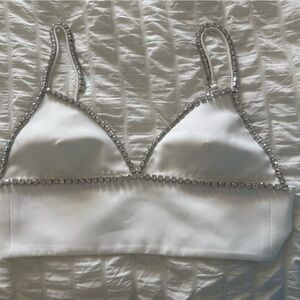White Satin Rhinestone Bustier